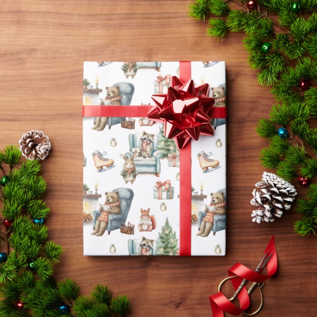 Niedliche Tiere Weihnachtsbaumen Urlaub Geschenkpapier (Feiertagsgeschenk)