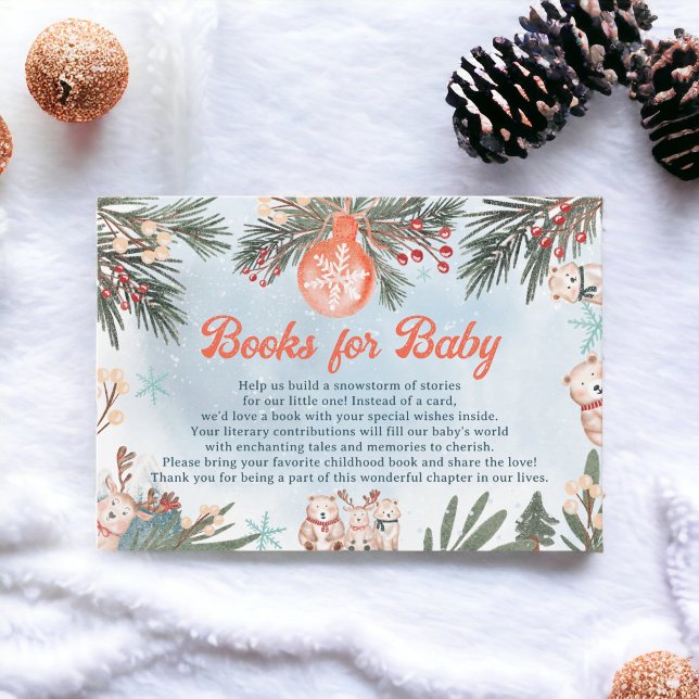 Niedliche Tiere Weihnachtsbücher Babydusche Begleitkarte (Cute Animals Winter Christmas books baby shower Enclosure Card)