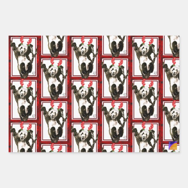 Niedliche Tiere Weihnachtsgeschenk Wrap Set Panda, Geschenkpapier Set (Vorderseite)
