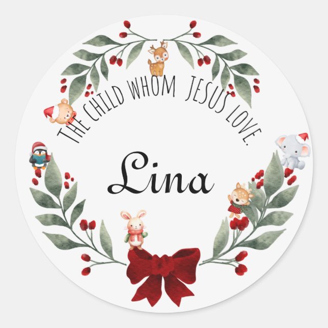 Niedliche Tiere Weihnachtsgeschenksticker Runder Aufkleber (Vorderseite)