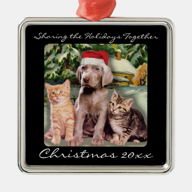 Niedliche Tiere Welpen & Kätzchen Personalisierte  Ornament Aus Metall (Vorne)