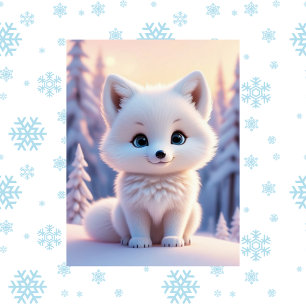 Niedliche Tiere, Winter, Weißfuchs, Postüberquerun Postkarte