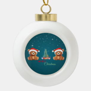 Niedliche Tiere Winterbär Weihnachtsbaum Keramik Kugel-Ornament