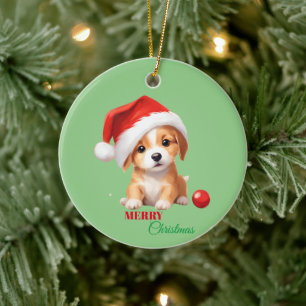 Niedliche Tiere Winterwelpen Hund Weihnachten Keramik Ornament