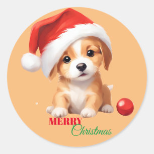 Niedliche Tiere Winterwelpen Hund Weihnachten Runder Aufkleber