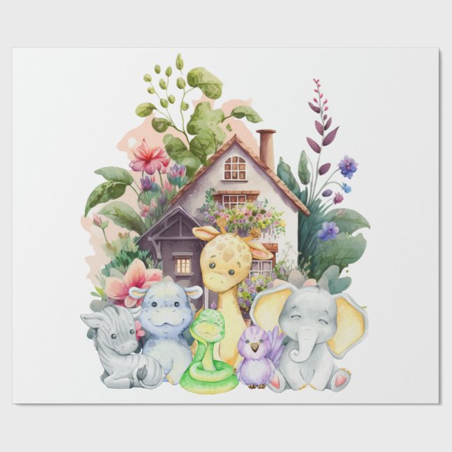 Niedliche Tiere Wrapping Paper Geschenkpapier (Flach)