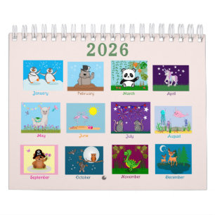 Niedliche Tiere Zwei Seiten Kalender
