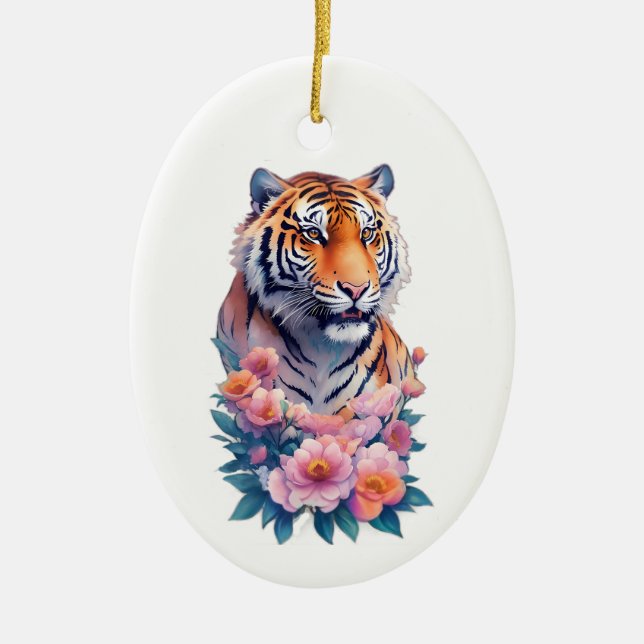 Niedliche Tiger-Blume Keramik Ornament (Vorne)