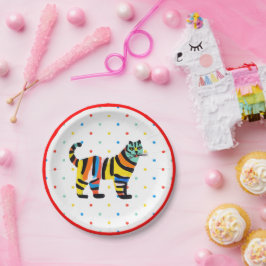 Niedliche Tiger Cat Polka Dot Birthday Pappteller