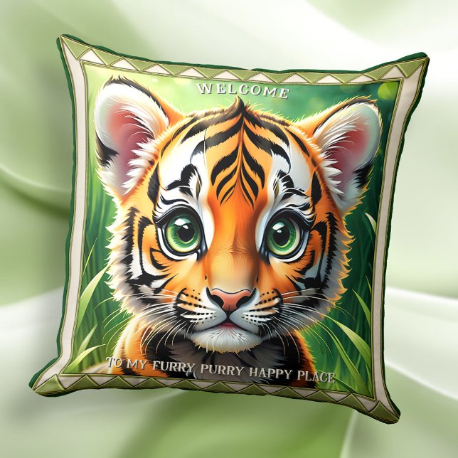 Niedliche Tiger Cub Cat Lovers Kissen (Pillow featuring a painting of a cute tiger cub. Lovely for a child's room.)