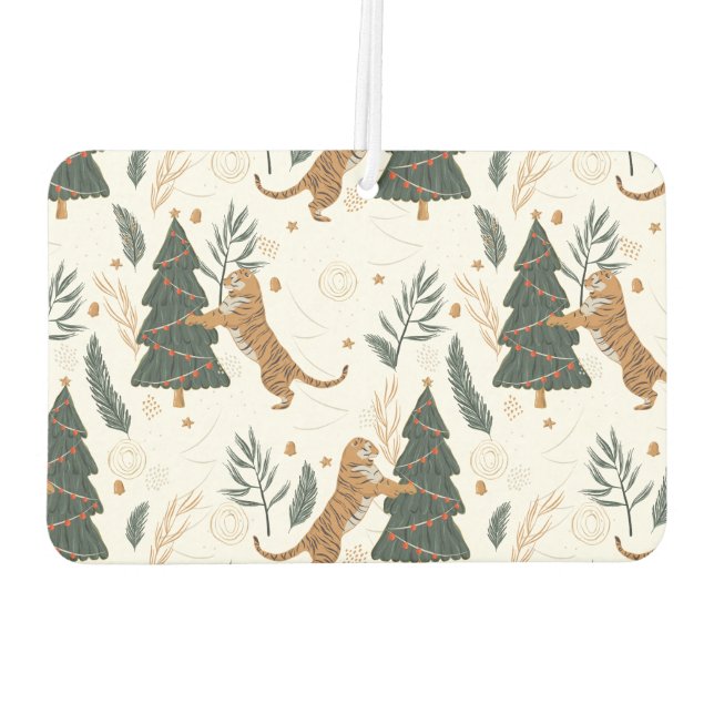 Niedliche Tiger und Weihnachtsbäume Autolufterfrischer (Rückseite)