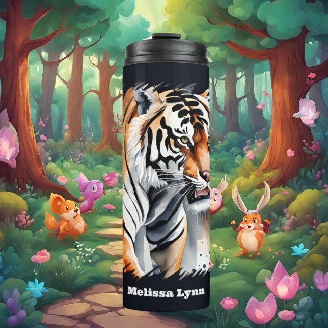 Niedliche Tigerliebhaber fügen Namen hinzu Thermosbecher (Von Creator hochgeladen)