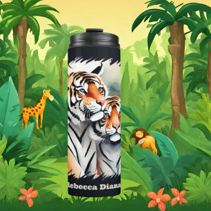 Niedliche Tigerliebhaber fügen Namen hinzu Thermosbecher