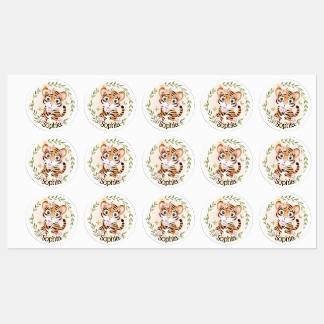 Niedliche Tigers Labels Etiketten (Blatt)