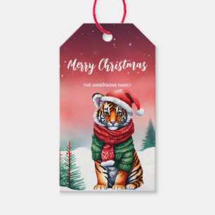 Niedliche Tigersafari Weihnachts-Party Schneekinde Geschenkanhänger