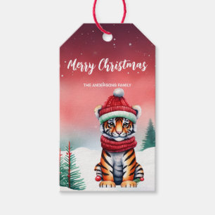 Niedliche Tigersafari Weihnachts-Party Schneekinde Geschenkanhänger