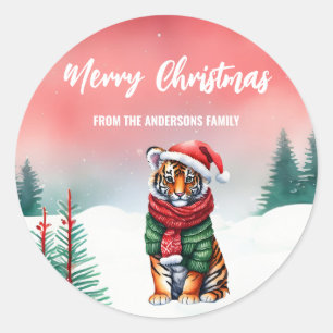 Niedliche Tigersafari Wild Weihnachten Party Kinde Runder Aufkleber