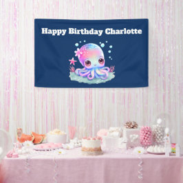 Niedliche Tintenfischkreatur Geburtstag Banner