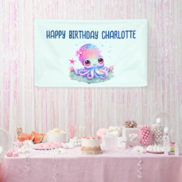 Niedliche Tintenfischkreatur Geburtstag Banner