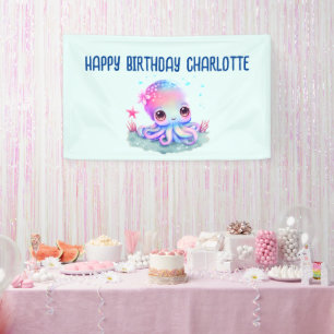 Niedliche Tintenfischkreatur Geburtstag Banner