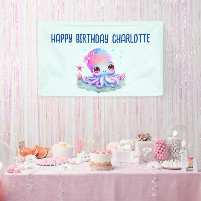 Niedliche Tintenfischkreatur Geburtstag Banner (Party)