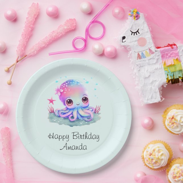 Niedliche Tintenfischkreatur Geburtstag Pappteller (Party)