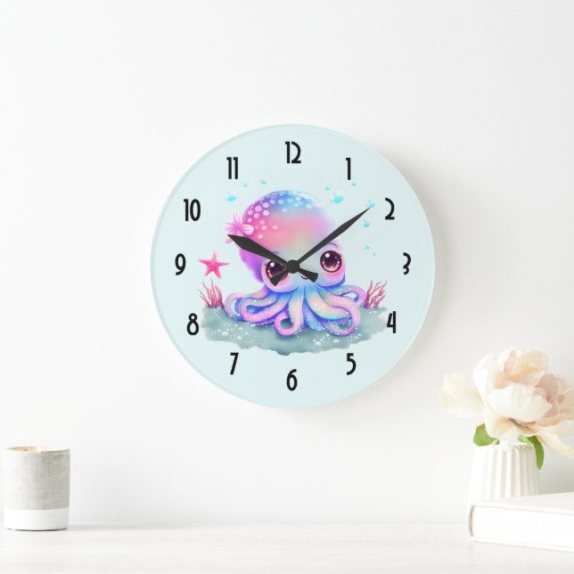 Niedliche Tintenfischkreatur Große Wanduhr (Zuhause)