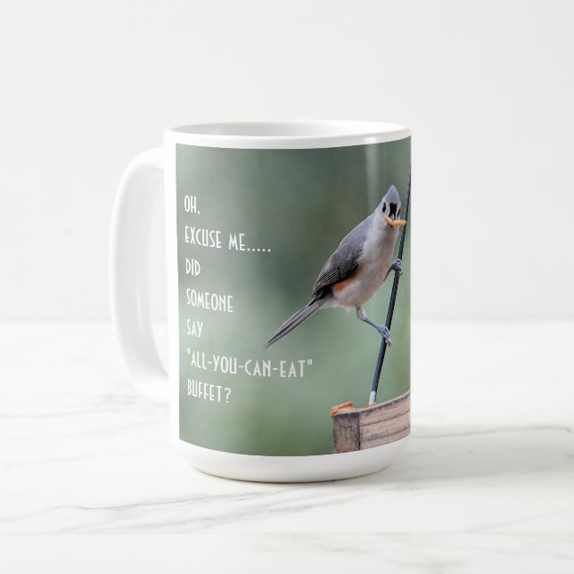 Niedliche Titmaus auf Zubringer, lustig Kaffeetasse (Vorderseite Links)