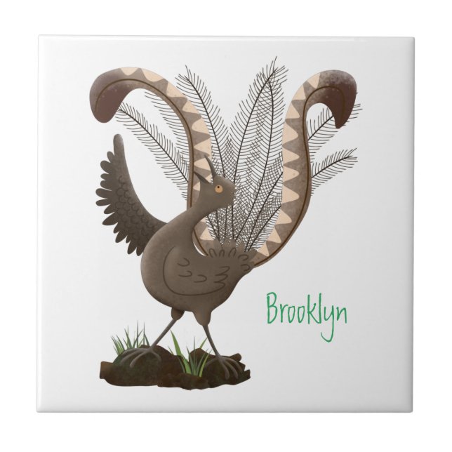 Niedliche tolle lyrebird Cartoon Illustration Fliese (Vorderseite)