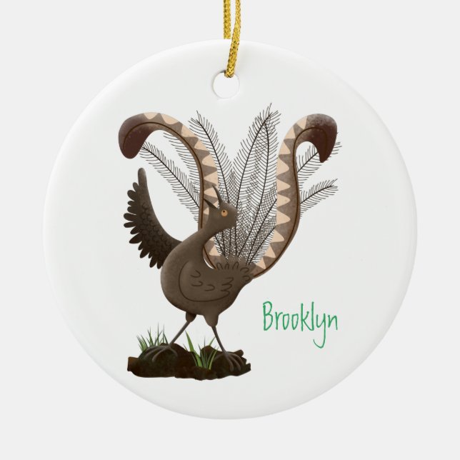Niedliche tolle lyrebird Cartoon Illustration Keramik Ornament (Vorne)