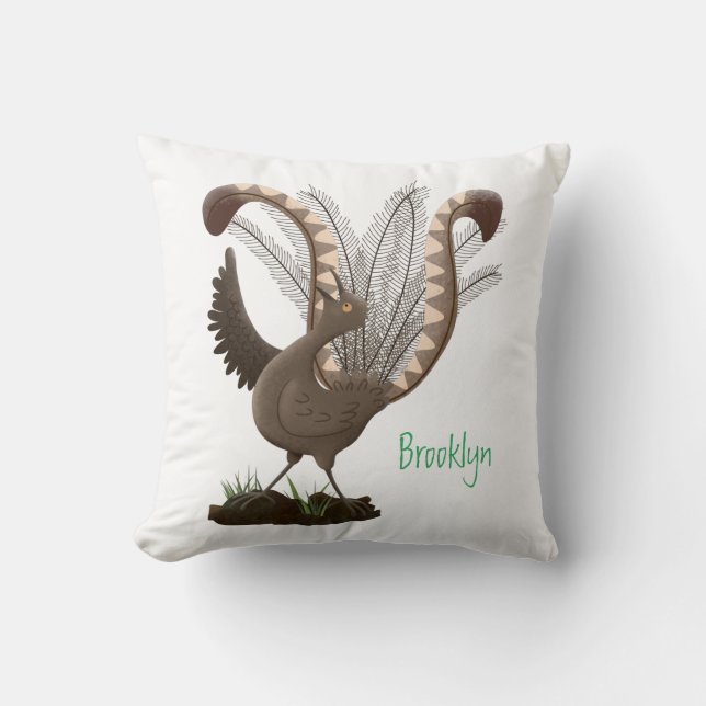 Niedliche tolle lyrebird Cartoon Illustration Kissen (Vorderseite)