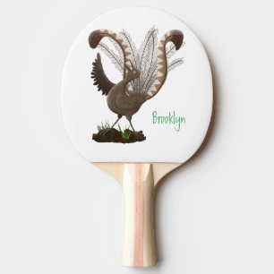Niedliche tolle lyrebird Cartoon Illustration Tischtennis Schläger