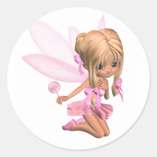 Niedliche Toon-Ballerina-Fee im Rosa - kniend Runder Aufkleber