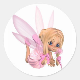 Niedliche Toon-Ballerina-Fee im Rosa - lounging Runder Aufkleber