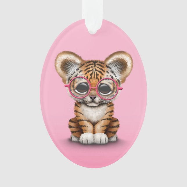 Niedliche tragende Gläser Baby-Tiger-CUBs auf Rosa Ornament (Vorderseite)