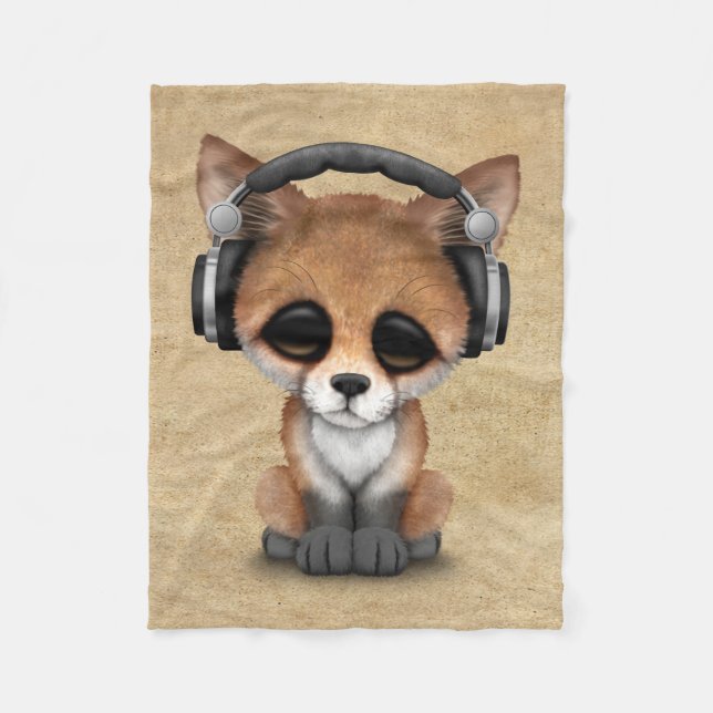 Niedliche tragende Kopfhörer BabyFox DJ Fleecedecke (Vorderseite)