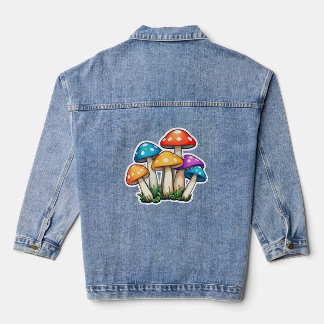 Niedliche, transparente Darstellung des Pilzes Jeansjacke (Rückseite)