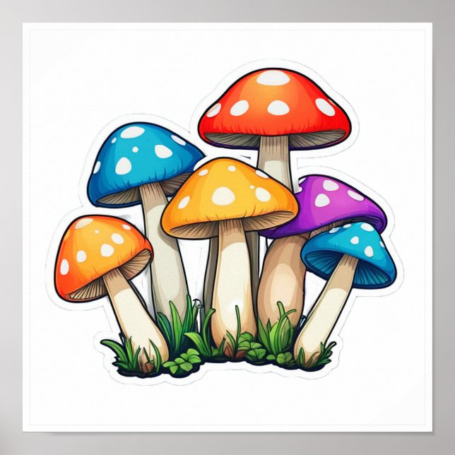 Niedliche, transparente Darstellung des Pilzes Poster (Vorne)