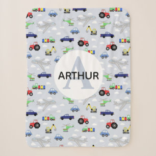 Niedliche Transportmuster für Boys Monogramm Name Sherpadecke