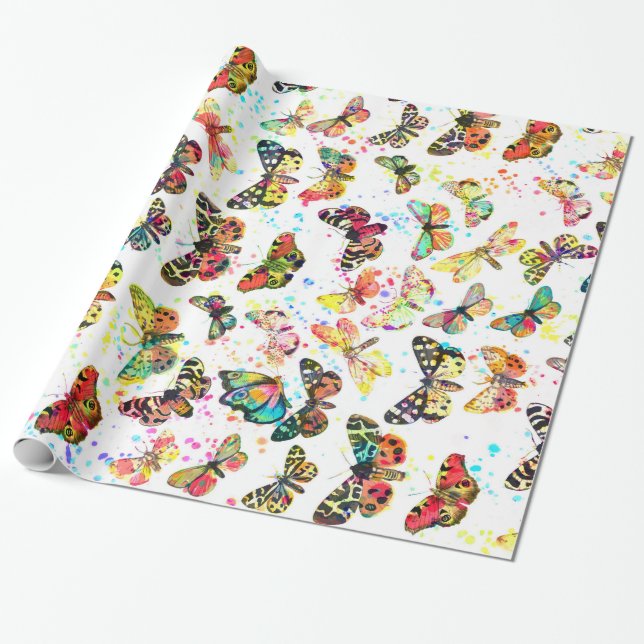 Niedliche trendige Aquarell-Spritzer Schmetterling Geschenkpapier (Ungerollt)