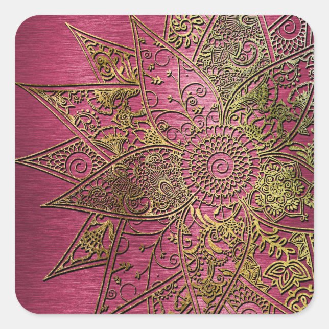 Niedliche trendige Blume handgezeichnetes Design Quadratischer Aufkleber (Vorderseite)