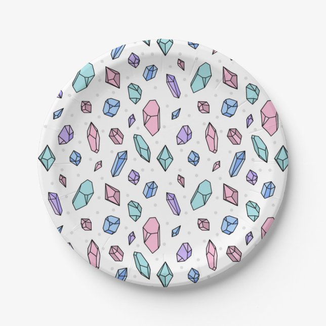 Niedliche, trendige Edelsteine Gemstones krystales Pappteller (Vorderseite)
