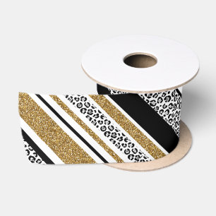 Niedliche trendige Imitate Glitzer Leoparden Strei Satinband