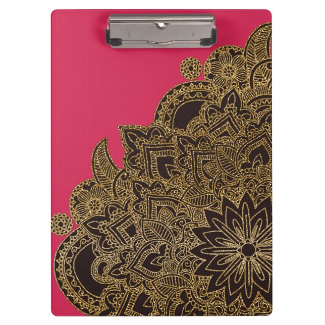Niedliche trendige Imitate Gold Glitzer Blume Henn Klemmbrett (Vorderseite)