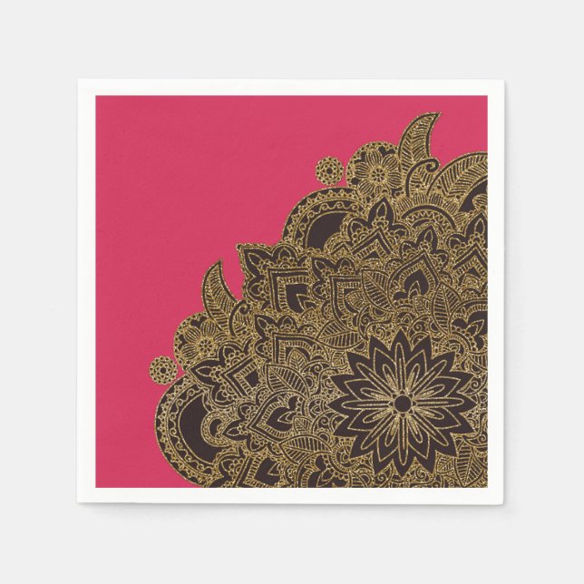 Niedliche trendige Imitate Gold Glitzer Blume Henn Serviette (Vorderseite)