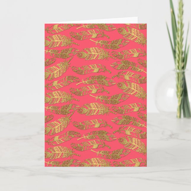 Niedliche trendige Imitate Gold Glitzer Stammesfed Karte (Vorderseite)