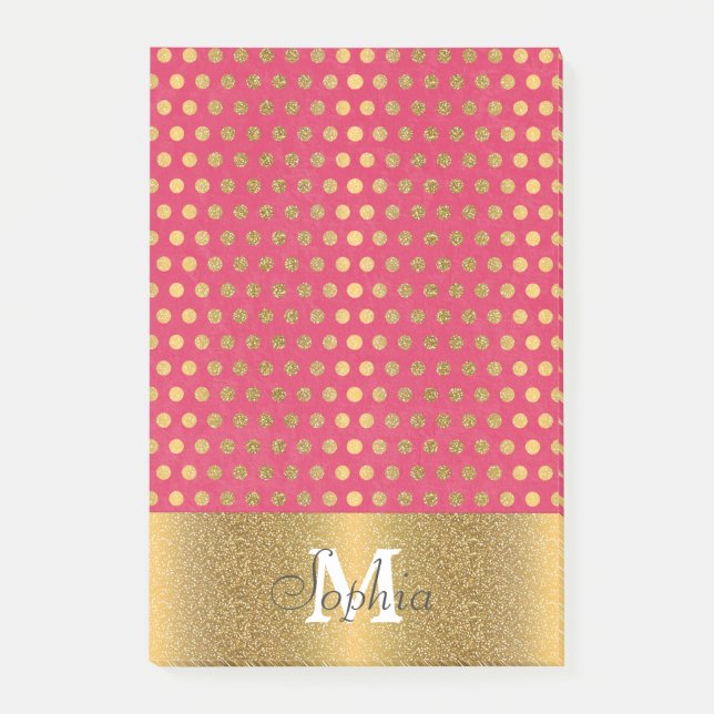 Niedliche trendige Polka dots Imitate Gold Glitzer Post-it Klebezettel (Vorderseite)
