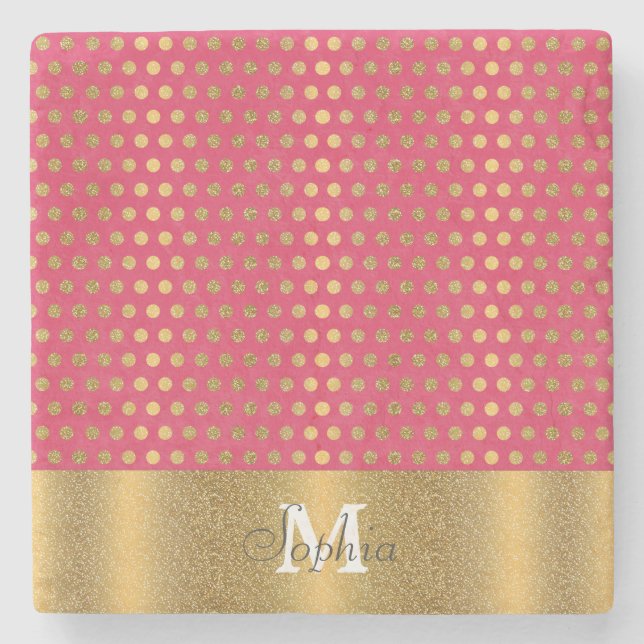 Niedliche trendige Polka dots Imitate Gold Glitzer Steinuntersetzer (Vorderseite)