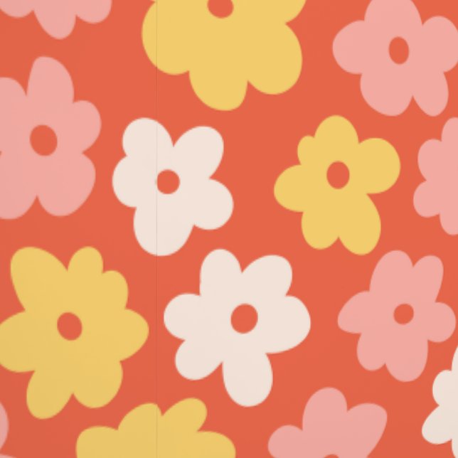 Niedliche trendige Retro-Orange und gelbe Blume Pr Tapete (Naht)