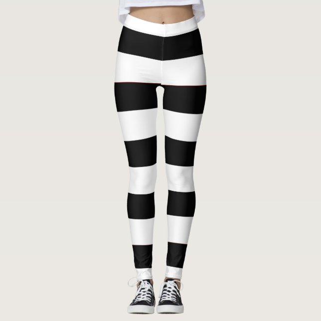 Niedliche, trendige Schwarz-Weiß-Streifen für Frau Leggings (Vorderseite)